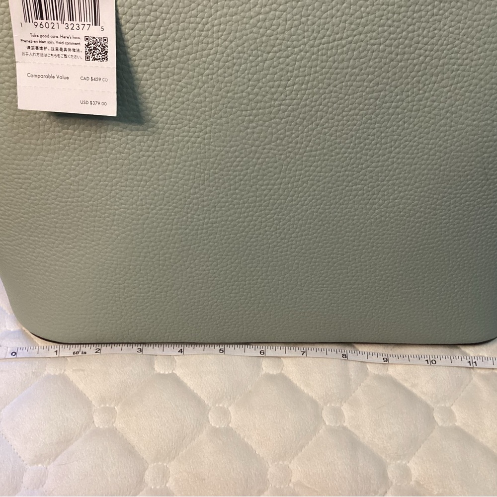 Kate Spade NWT sea foam green pebbled leather tote with bow tie tassel on front - Picture 13 of 15